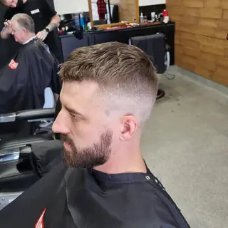 Beard trim and skin fade at the station